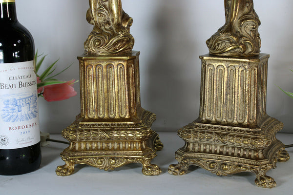 PAIR XL french brass putti cherub figurine Table lamps