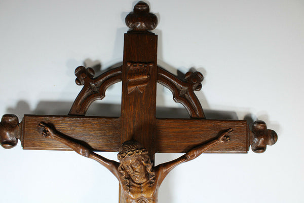 Antique xl wood carved crucifix cross religious