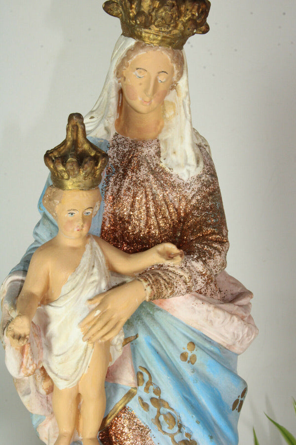 Antique chalkware madonna putti angels base statue