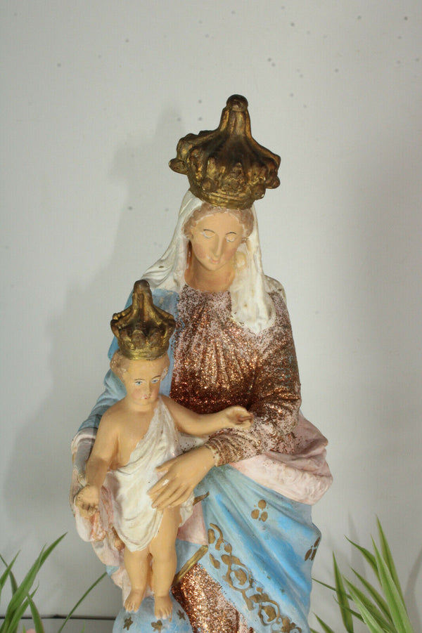 Antique chalkware madonna putti angels base statue