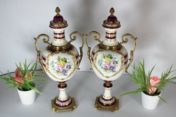 PAIR vintage paris porcelain floral Vases