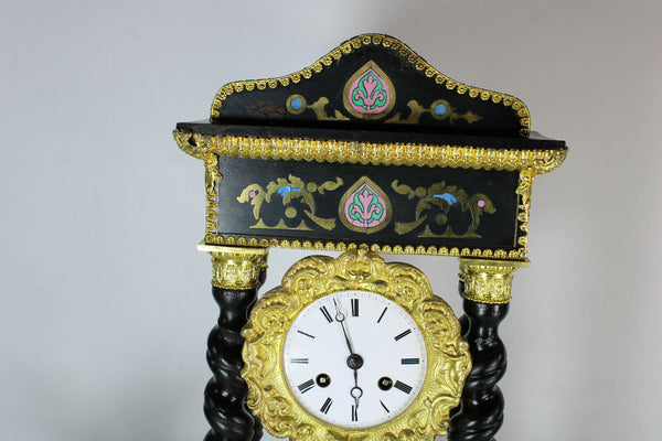 Antique napoleon III Wood inlay column clock