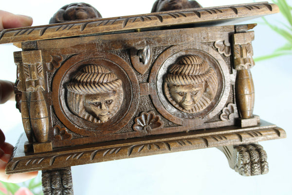 Vintage Wood carved gothic portrait heads box