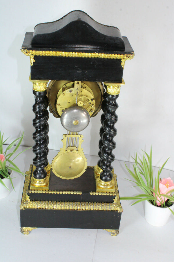 Antique napoleon III Wood inlay column clock
