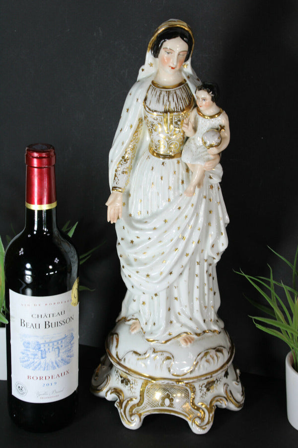 Antique Large Vieux paris porcelain madonna child figurine statue 19thc