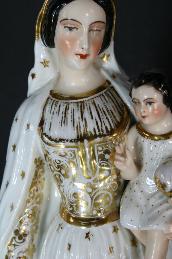 Antique Large Vieux paris porcelain madonna child figurine statue 19thc