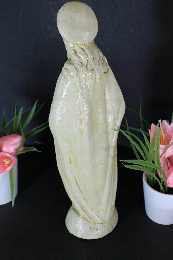 Antique Chalkware sacred heart christ figurine statue signed guelfi