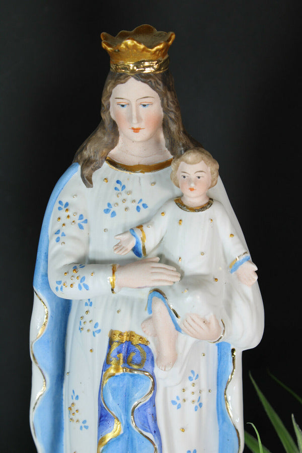 pair antique french bisque porcelain mary joseph statue figurine religious saint