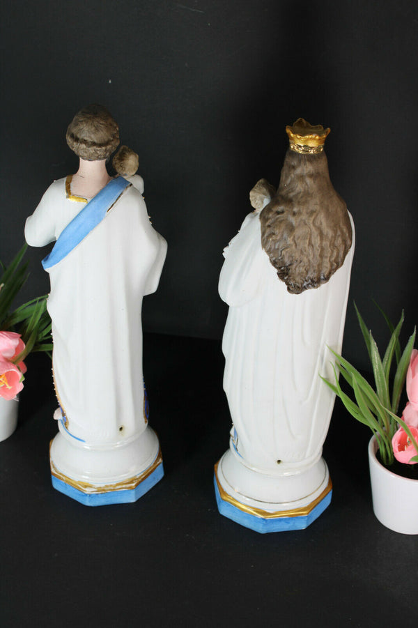 pair antique french bisque porcelain mary joseph statue figurine religious saint