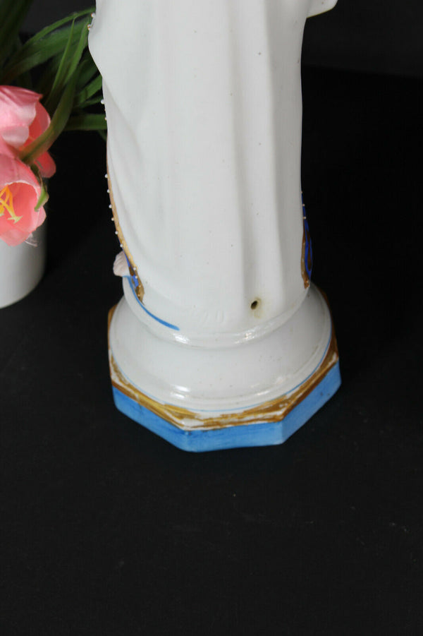 pair antique french bisque porcelain mary joseph statue figurine religious saint