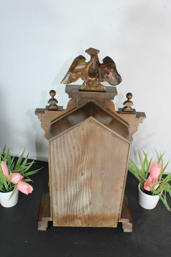 Antique Wood carved german 1900s Mantel clock eagle