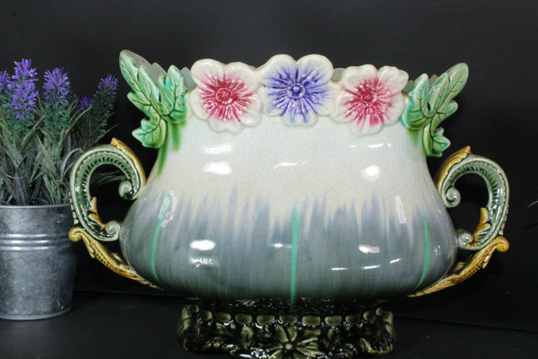 Antique Art nouveau barbotine majolica planter jardiniere vase