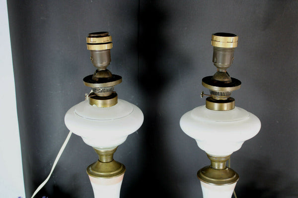 pair antique opaline glass napoleon josephine portrait table lamps