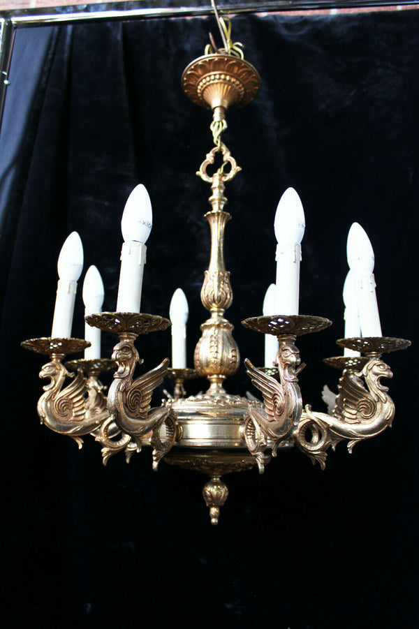 Vintage bronze brass castle Gothic dragons chandelier lamp