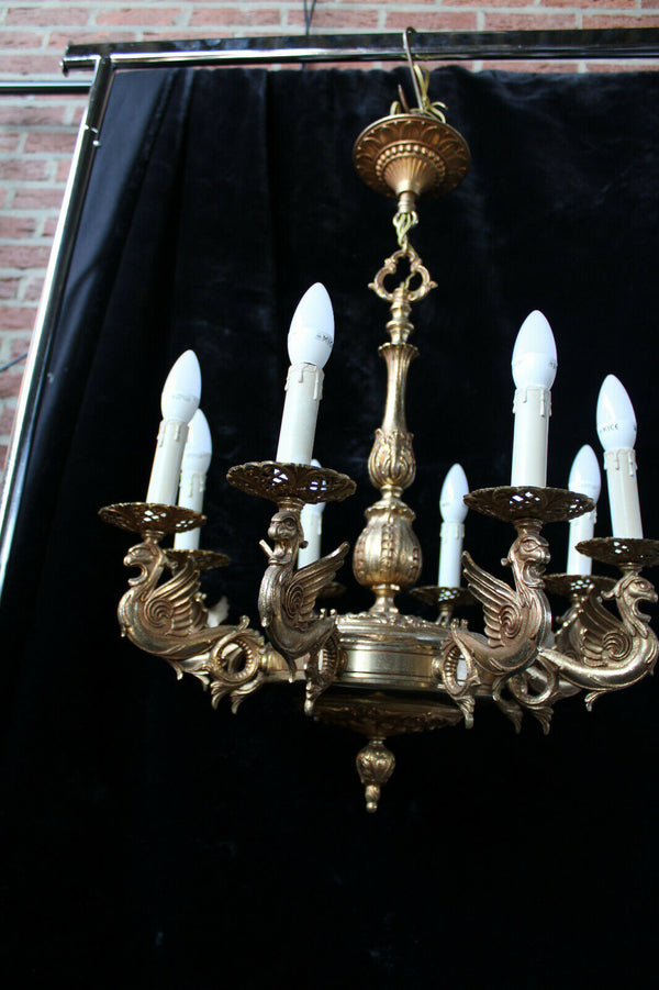 Vintage bronze brass castle Gothic dragons chandelier lamp