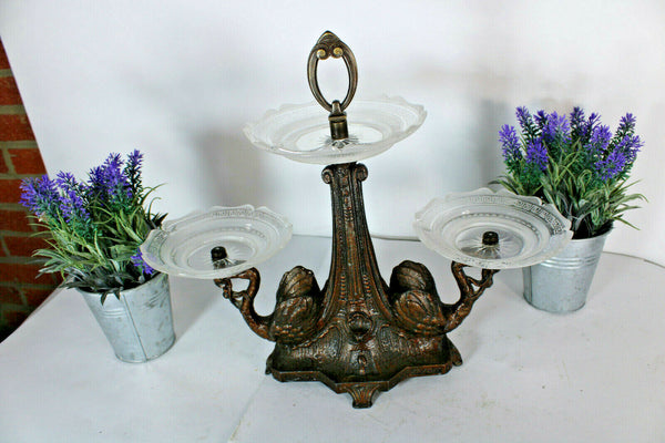 Antique art nouveau spelter metal swan figural centerpiece glass crystal vase