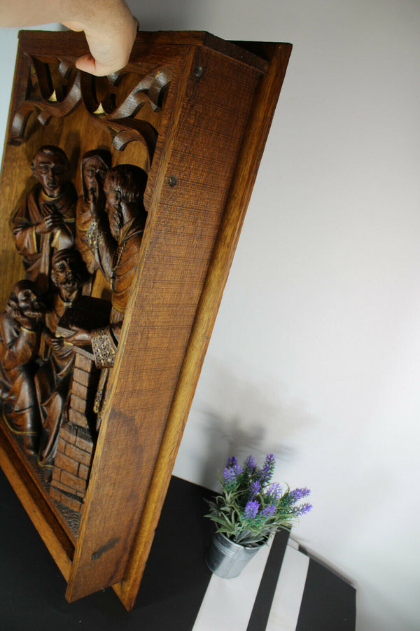 Antique church neo gothic Reredos altar piece wood carved evangelist saint  rare