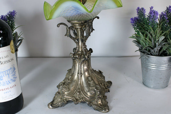 Antique art nouveau silver pl uranium clear glass Centerpiece vase 19thc vase