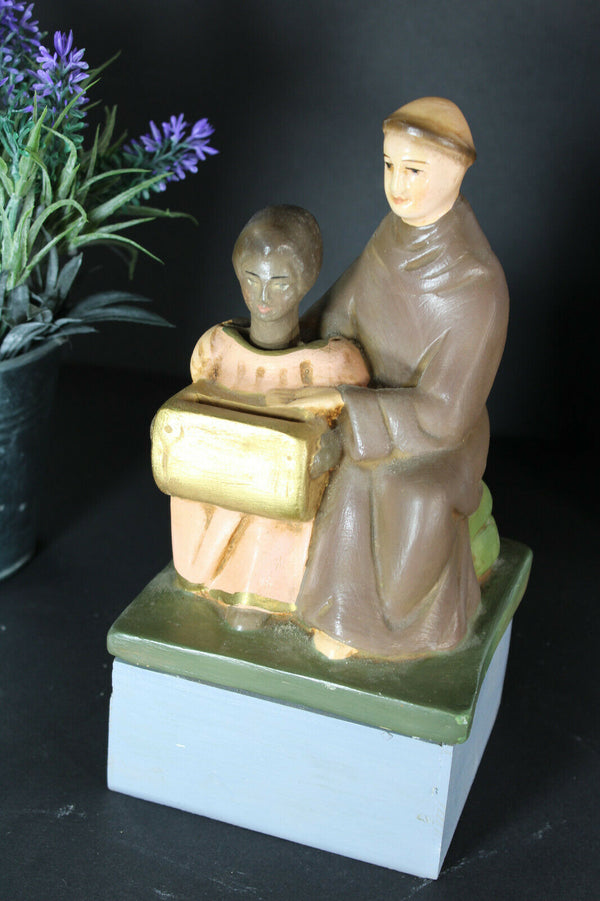 Antique rare missionary money box religious nodding black boy saint anothony