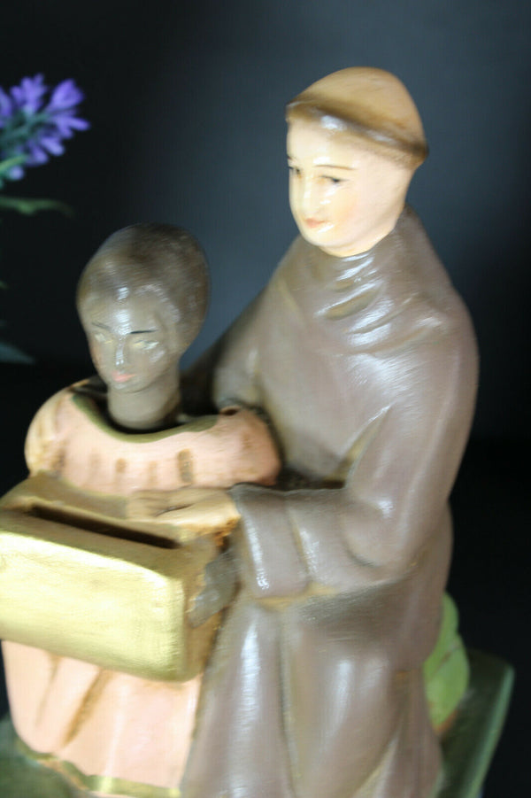 Antique rare missionary money box religious nodding black boy saint anothony