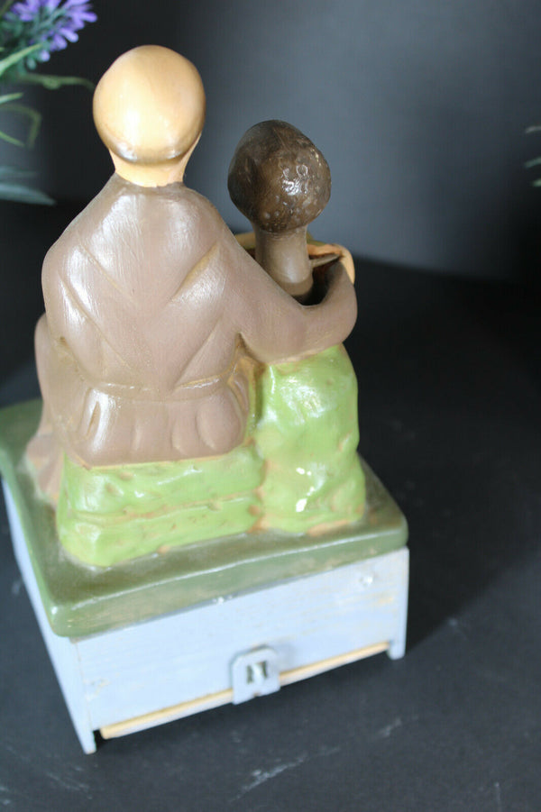 Antique rare missionary money box religious nodding black boy saint anothony