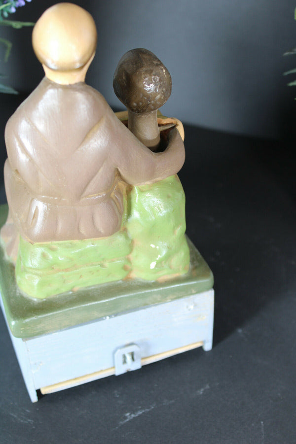 Antique rare missionary money box religious nodding black boy saint anothony