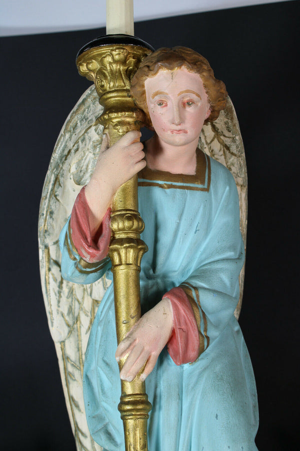 Antique XL saint archangel chalk French religious statue candle holder