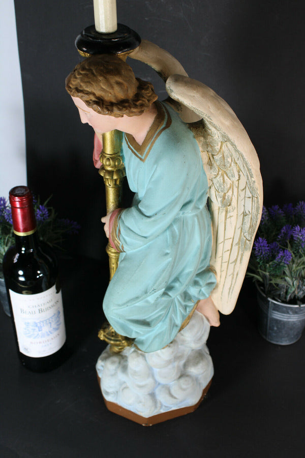 Antique XL saint archangel chalk French religious statue candle holder