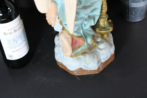 Antique XL saint archangel chalk French religious statue candle holder