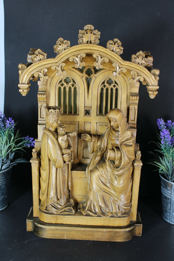 rare antique wood carved neo gothic Statue sculpture signed mary anne jesus