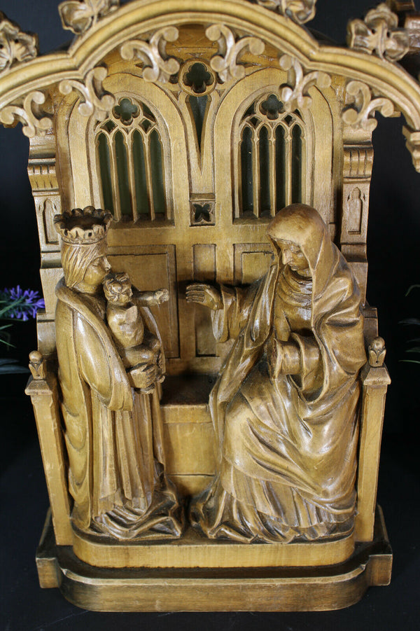 rare antique wood carved neo gothic Statue sculpture signed mary anne jesus