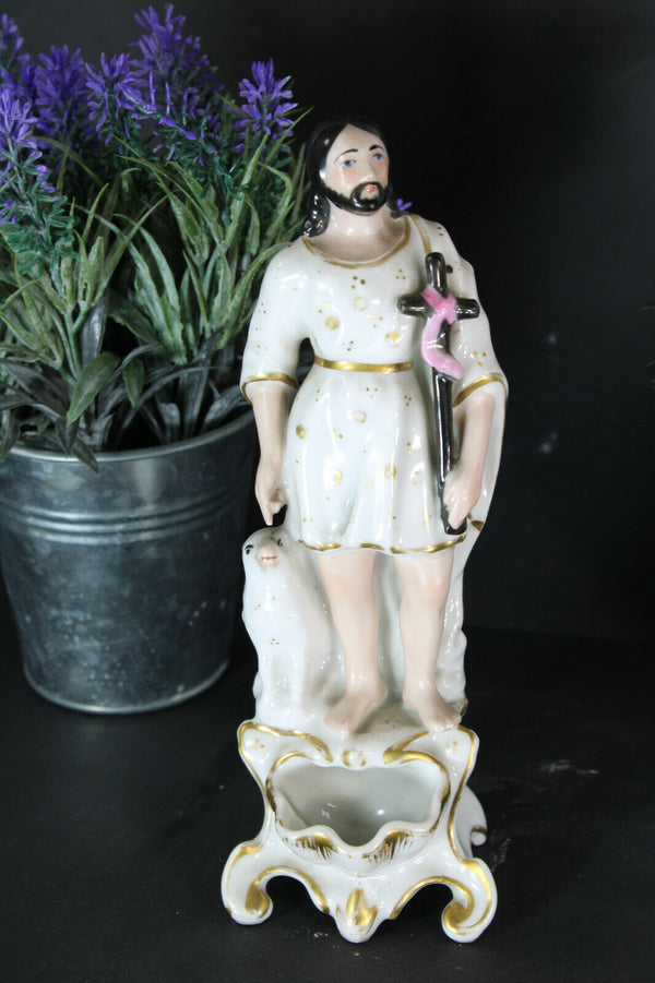 RAre vieux paris bisque porcelain saint john baptist figurine holy water font