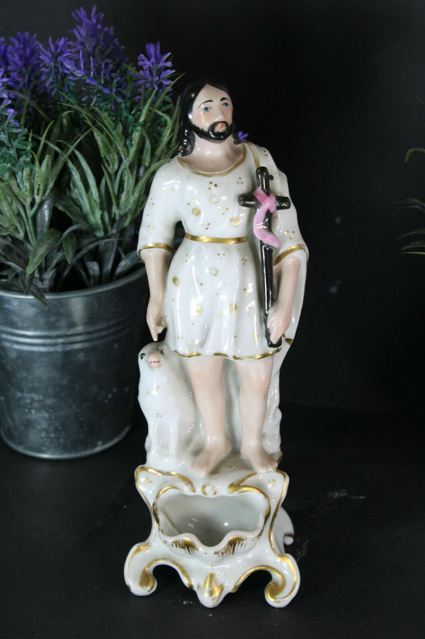 RAre vieux paris bisque porcelain saint john baptist figurine holy water font