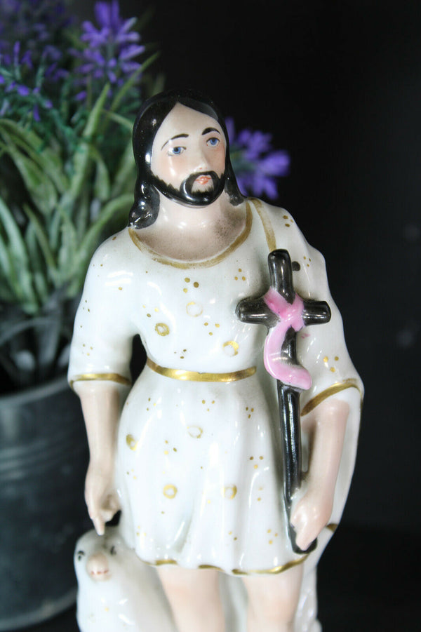 RAre vieux paris bisque porcelain saint john baptist figurine holy water font