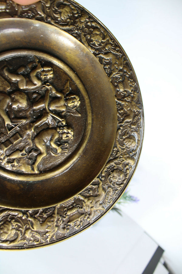Antique bronze putti cherub lion mythological dragons tazza centerpiece statue