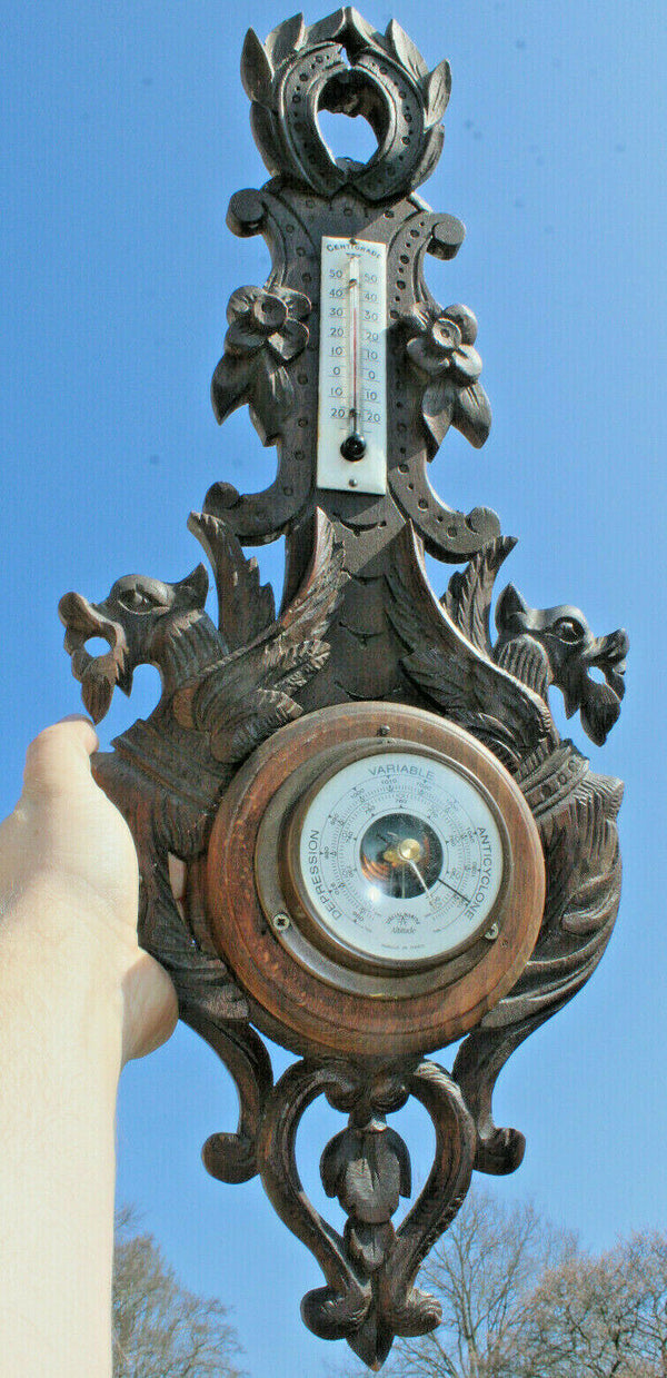 vintage french wood carved dragon barometer