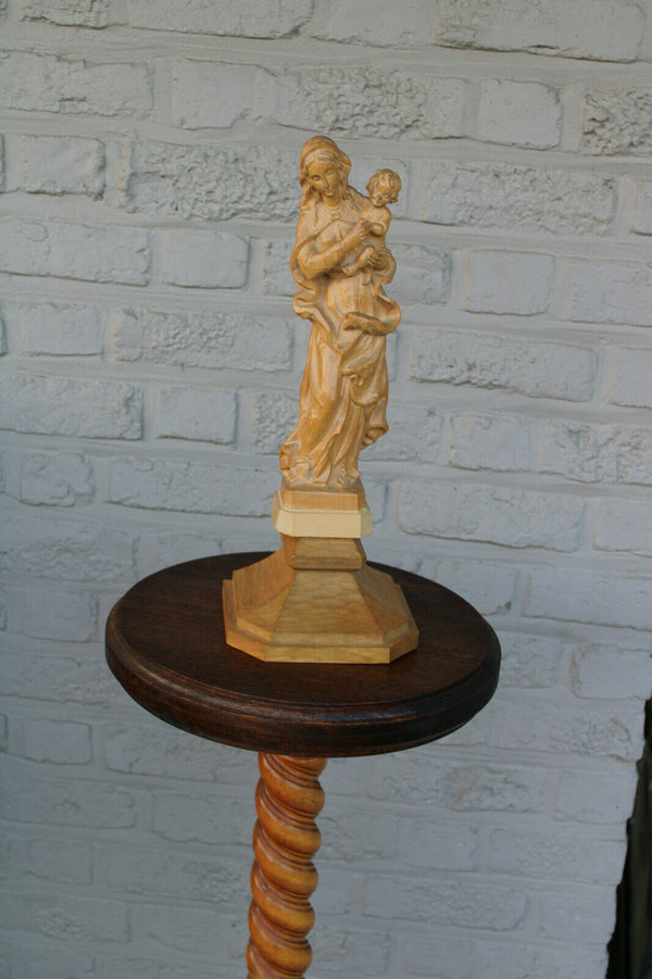 Vintage german wood carved madonna pedestal statue figurine