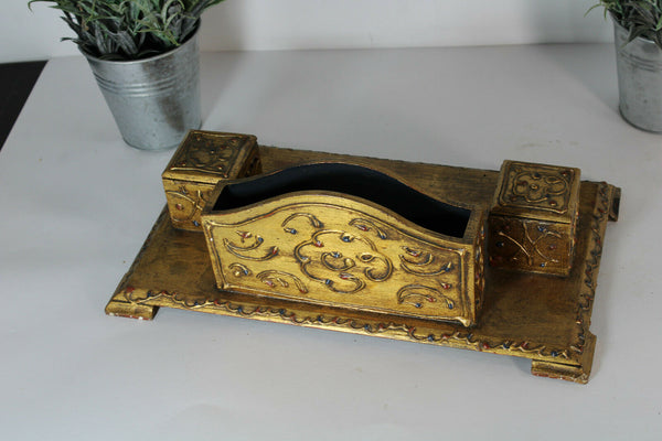 italian wood carved vintage inkwell madonna 1970 letter holder