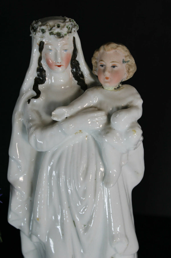 antique french bisque porcelain Madonna child figurine statue