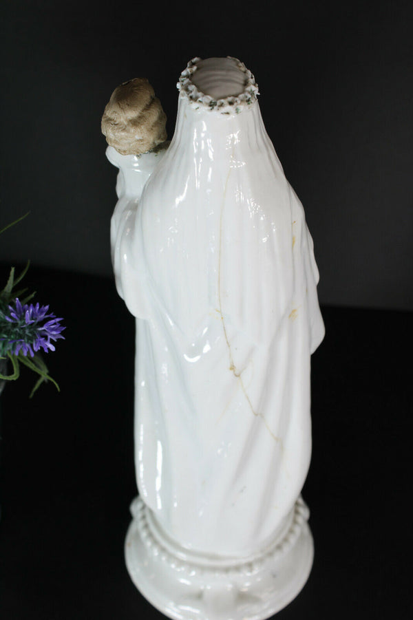 antique french bisque porcelain Madonna child figurine statue
