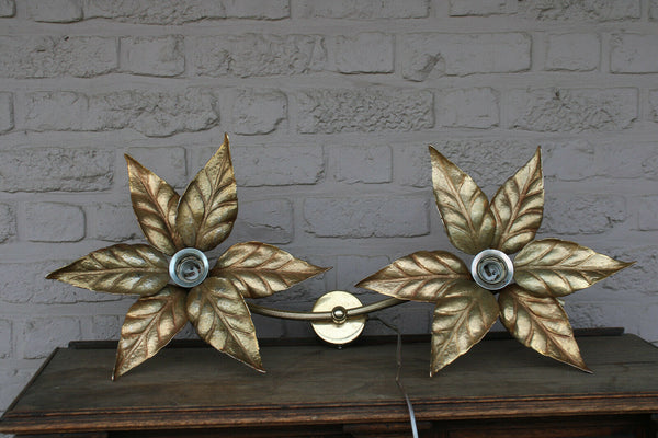 XL Willy daro for massive wall light sconce brass flowers 1970 hollywood regency