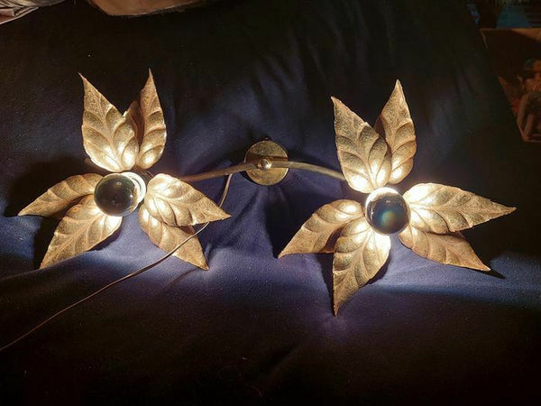 XL Willy daro for massive wall light sconce brass flowers 1970 hollywood regency