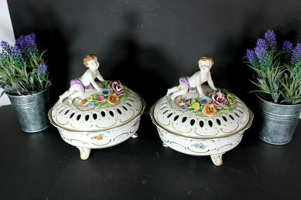 PAIR german schierholz marked german porcelain Bowls cherub putti vases rare