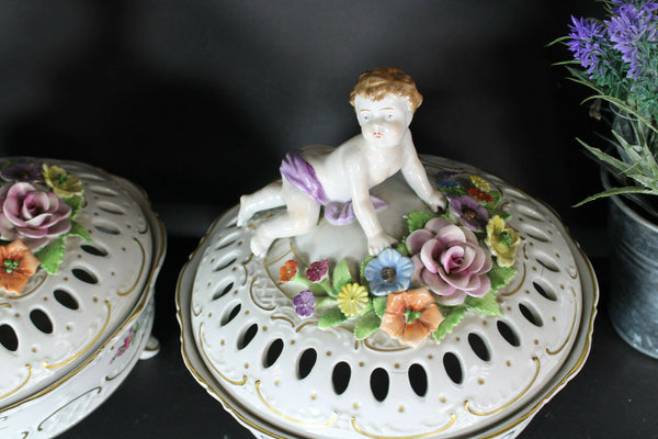 PAIR german schierholz marked german porcelain Bowls cherub putti vases rare