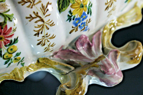 Antique french faience majolica dragons floral jardiniere planter vase rare