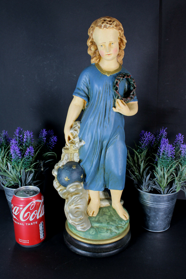 antique religious chalk statue of young jesus christ figurine