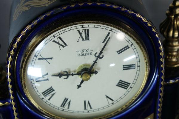 Vintage T limoges cobalt blue porcelain marked mantel clock victorain scene