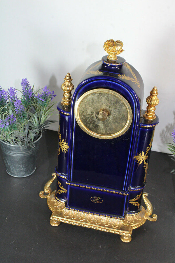 Vintage T limoges cobalt blue porcelain marked mantel clock victorain scene