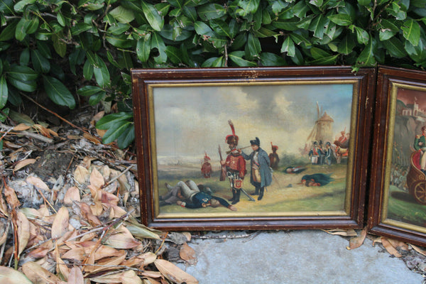 PAIR antique french oil canvas napoleon battle scene painting rare 19thc