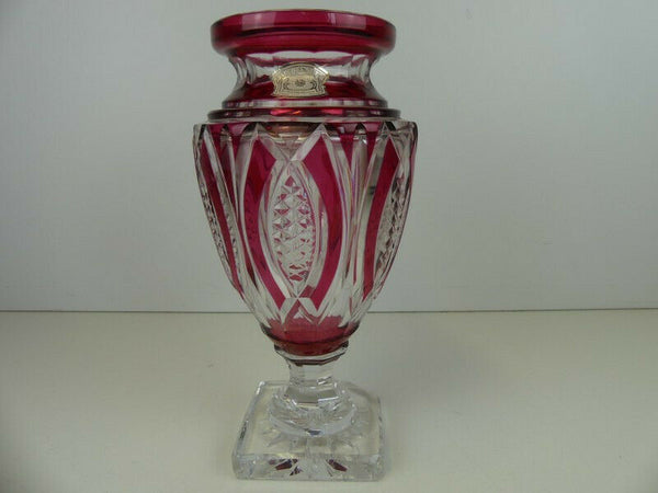 VAL SAINT LAMBERT JUPITER crystal glass ruby red clear cut vase